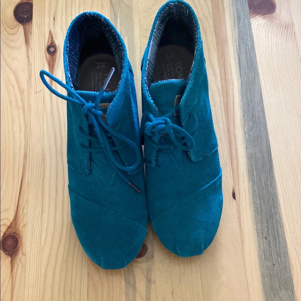 Toms Teal Wedge heel ankle booties